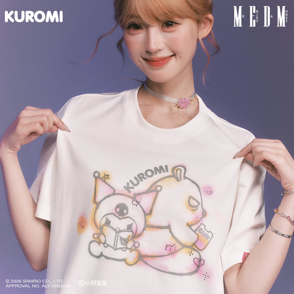 MEDM × Sanrio Family Series Graffiti Water Diamond Cool Lomi Pattern Casual Round Neck Short Sleeve Summer Couple T-shirt