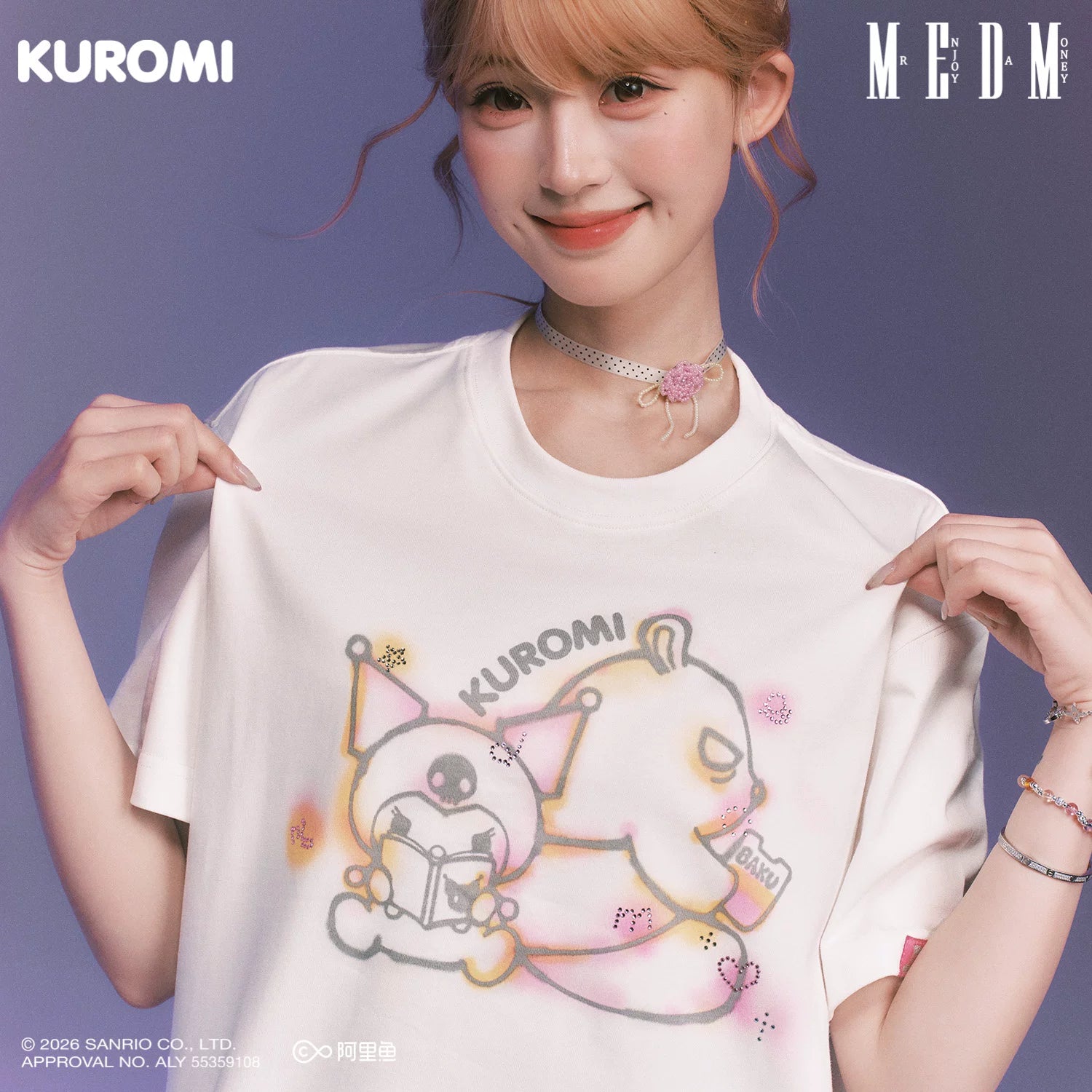 MEDM × Sanrio Family Series Graffiti Water Diamond Cool Lomi Pattern Casual Round Neck Short Sleeve Summer Couple T-shirt