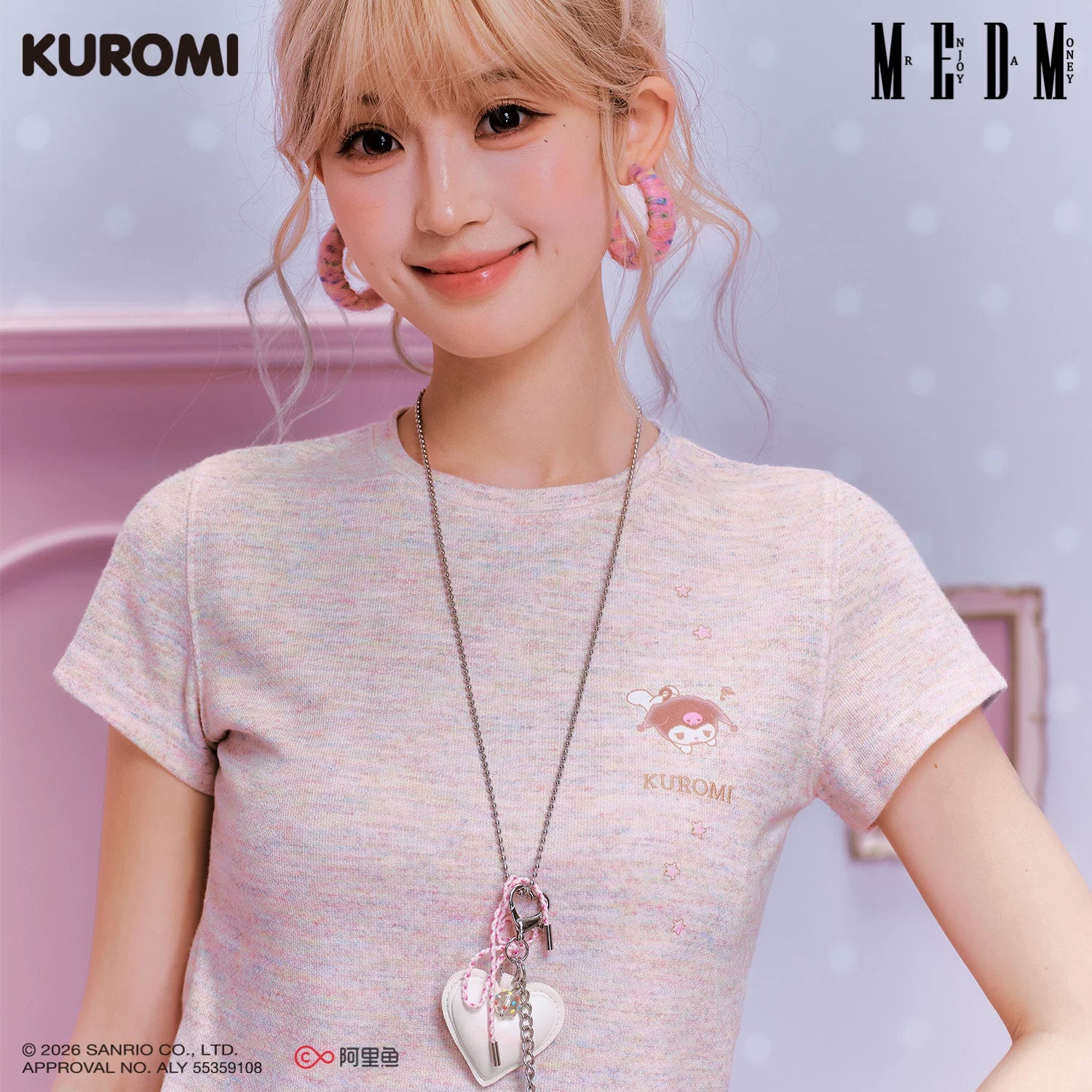 MEDM × Sanrio Family Series Color Yarn Cool Lomi Pattern Embroidery Casual Short Sleeve Cute Sweet Girl T-shirt Female