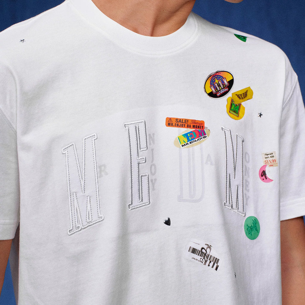 MEDM label stickers, pure cotton casual round neck T-shirt, trendy logo stickers, embroidered printed fabric, loose couple short sleeves, summer