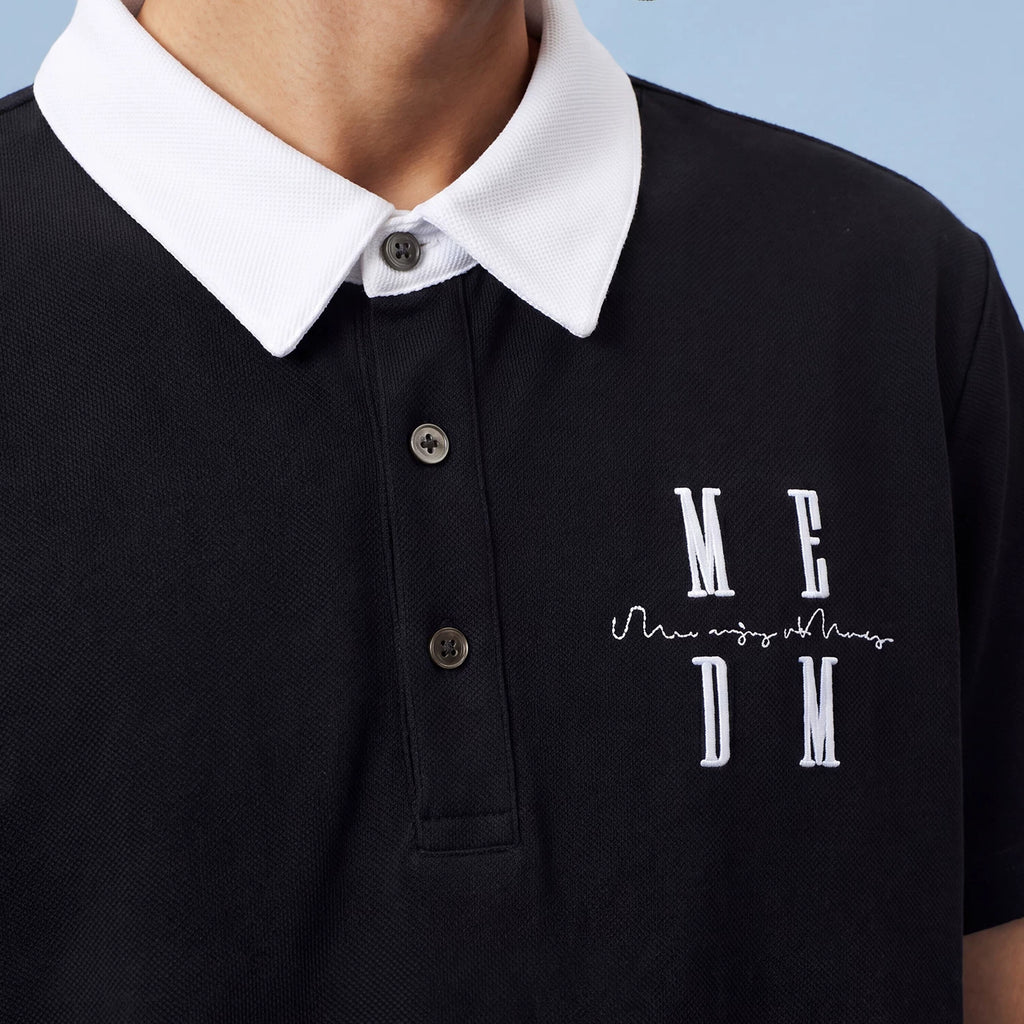 MEDM basic color blocking three-dimensional embroidery logo casual polo collar short sleeved summer trend simple loose short sleeved men