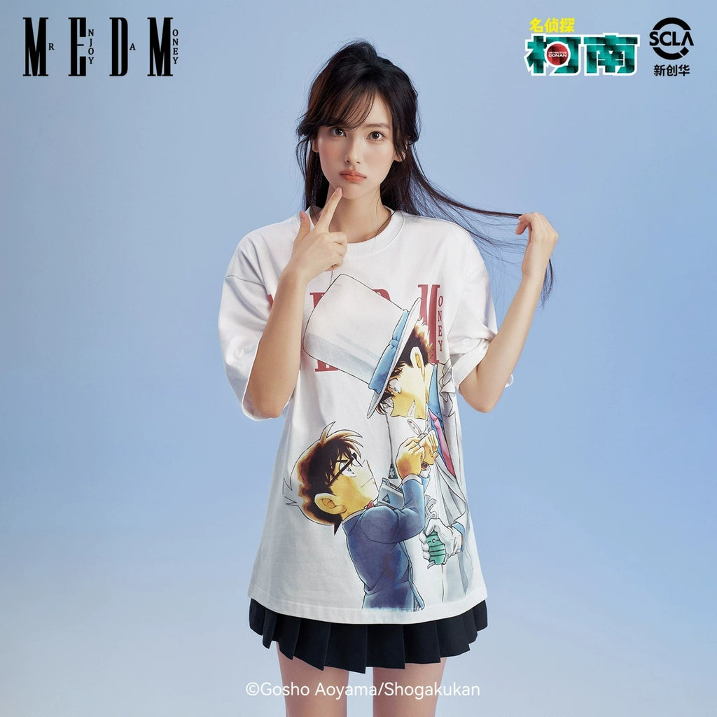 MEDMx Detective Conan co branded anime character print basic casual short sleeved trendy versatile couple T-shirt