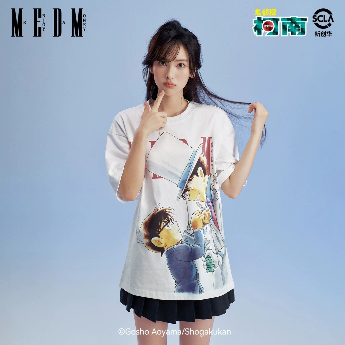 MEDMx Detective Conan co branded anime character print basic casual short sleeved trendy versatile couple T-shirt
