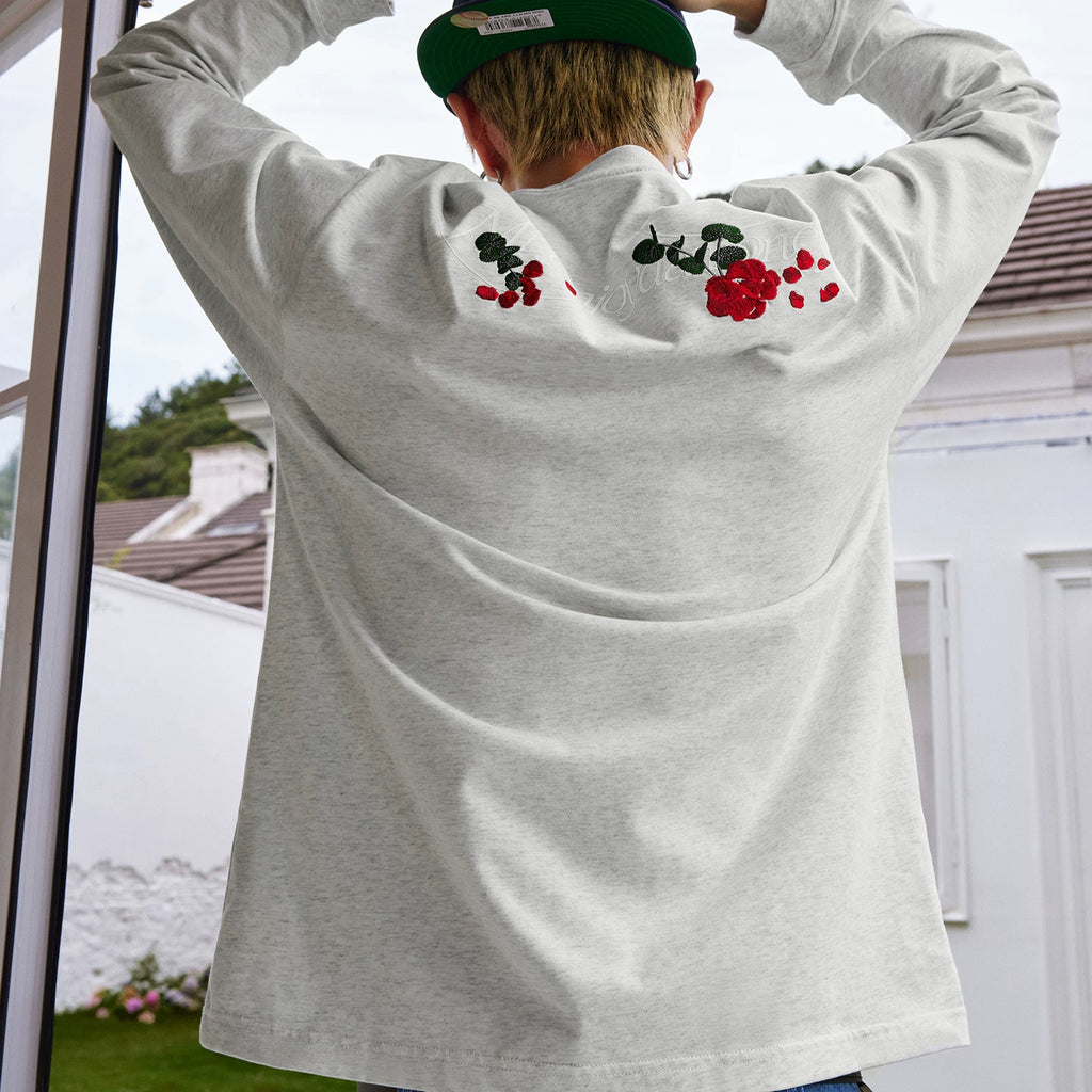 MEDM Multi Color Large M Natural Plant Flower Round Neck Long Sleeve T-shirt 2025 New Versatile Casual Couple Base Shirt