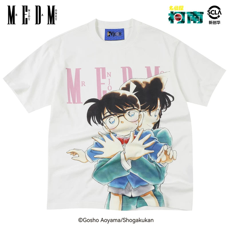 MEDMx Detective Conan co branded anime character print basic casual short sleeved trendy versatile couple T-shirt