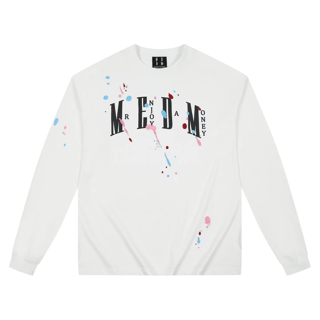 MEDM paint splatter embroidery print casual round neck long sleeved T-shirt American versatile breathable comfortable couple top