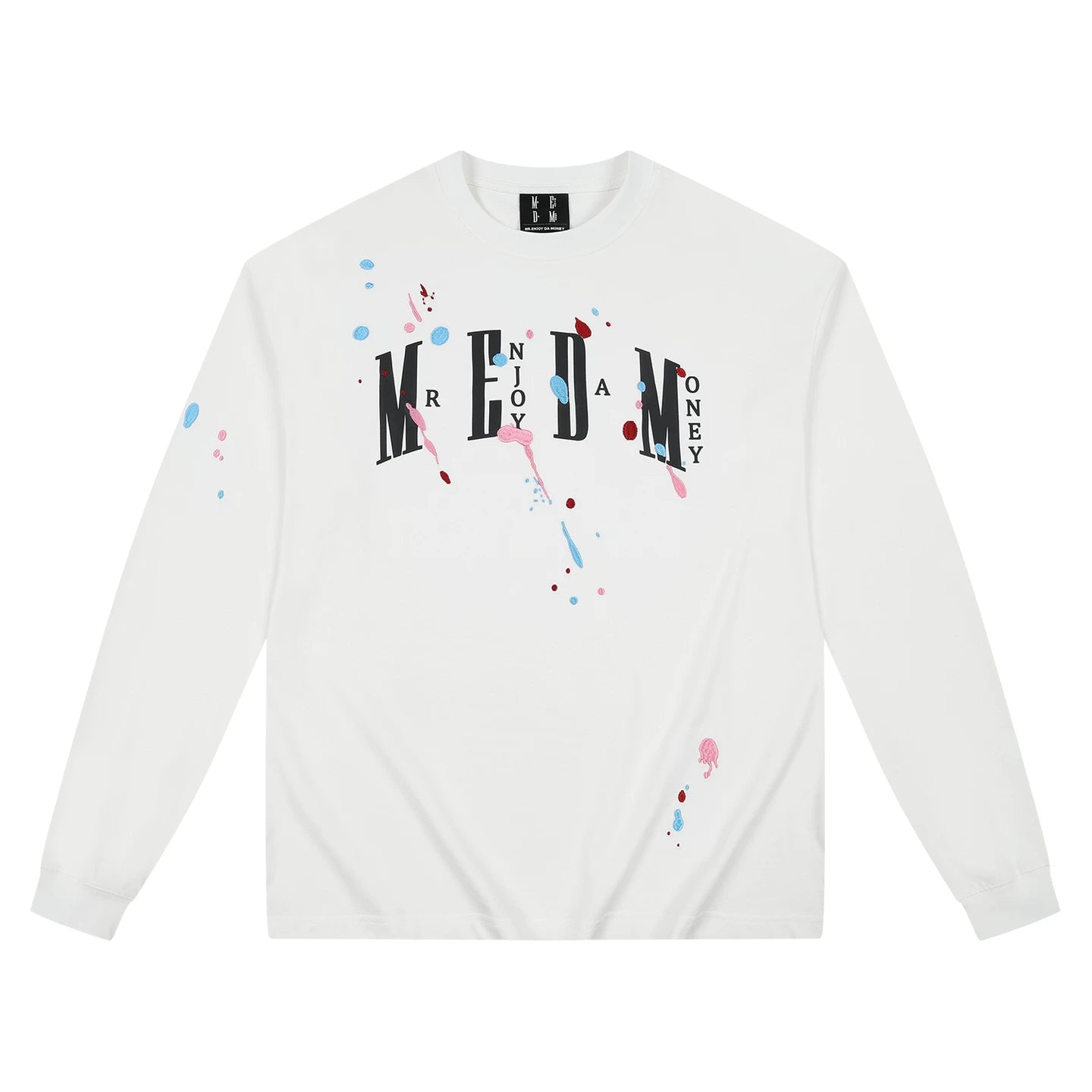 MEDM paint splatter embroidery print casual round neck long sleeved T-shirt American versatile breathable comfortable couple top