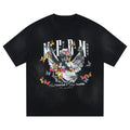 MEDM Angel Butterfly Wash Short Sleeve Casual Round Neck T-shirt for Men and Women Summer American Hip Hop Trendy Brand T-shirt Tee