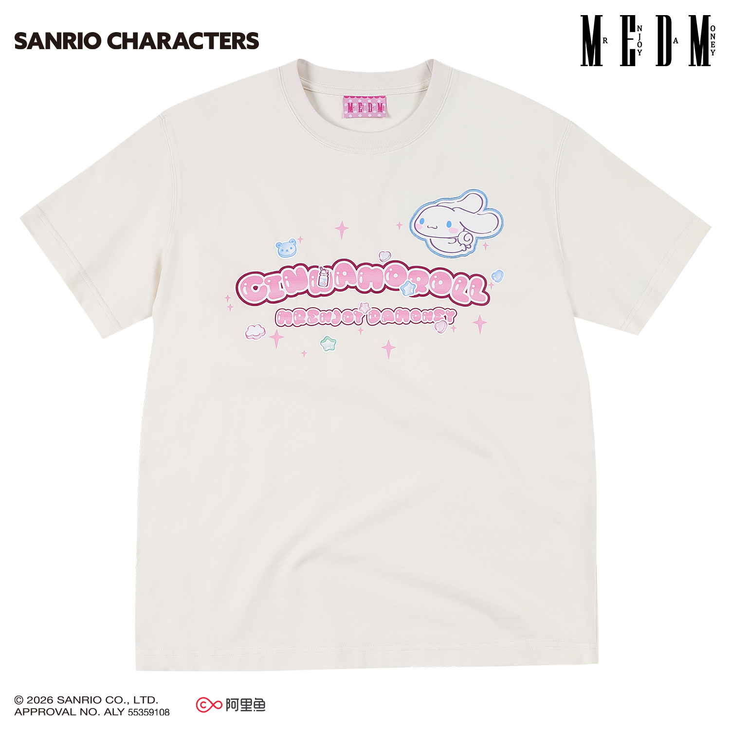 MEDM × Sanrio Family Series Candy Burst Logo Printed Casual Round Neck Short Sleeve Cute Style T-shirt for Women