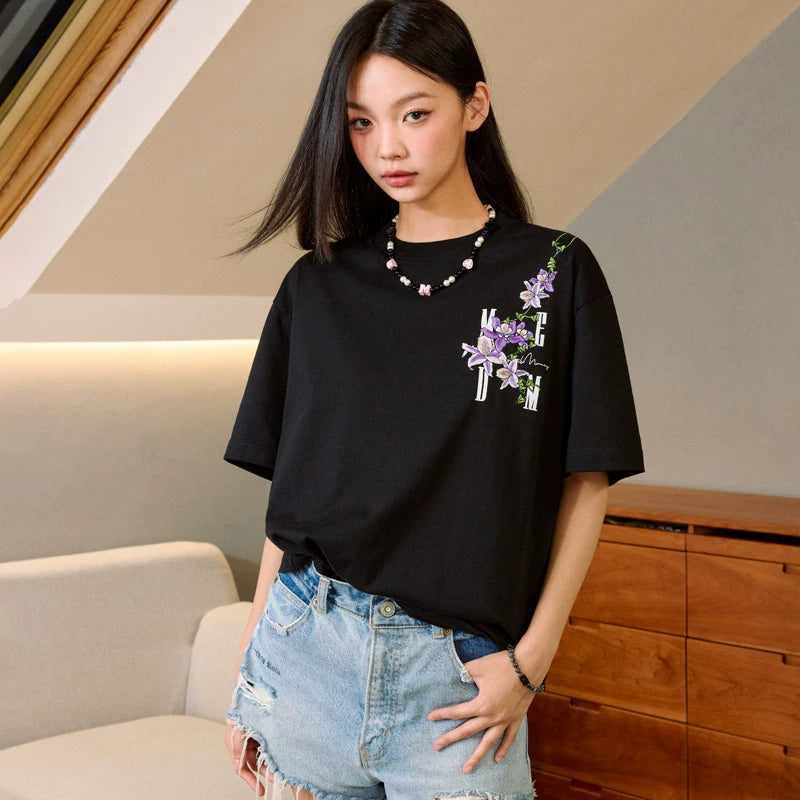 MEDM Embroidered Short Sleeve T-shirt American Trendy Brand Retro Design Summer Youth Casual T-shirt