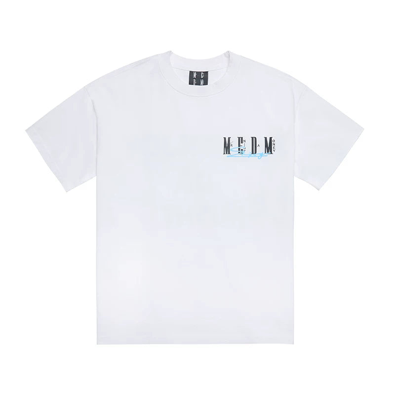 MEDM Summer Graffiti Letter Printed Short Sleeve T-shirt for Men and Women, American High Street Retro Casual Half Sleeve T-shirt