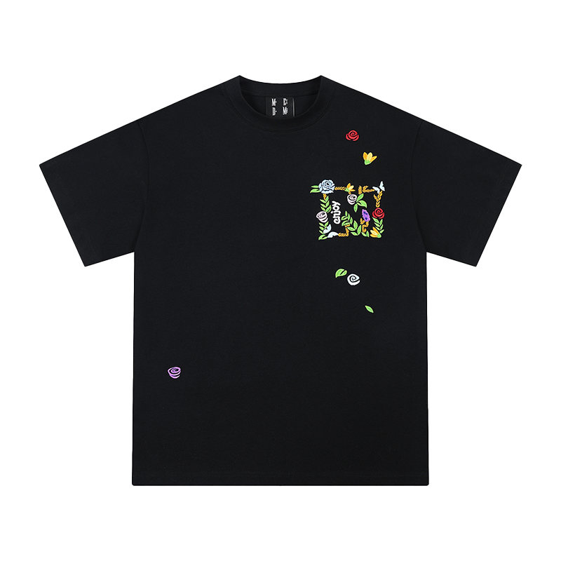 MEDM Embroidered Flower Short Sleeve T-shirt for Men's Summer Trendy Brand Ins American Leisure High Street Versatile Couple Half Sleeve T-shirt