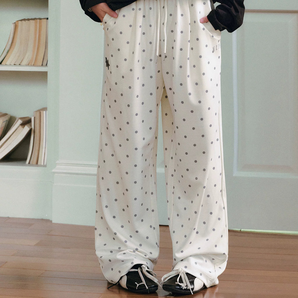 MEDM Wave Dot Star Sticker Leather Cool Air Layer Casual Bathroom Pants High Waist Wide Legs Loose Drawstring Straight Leg Pants Trendy