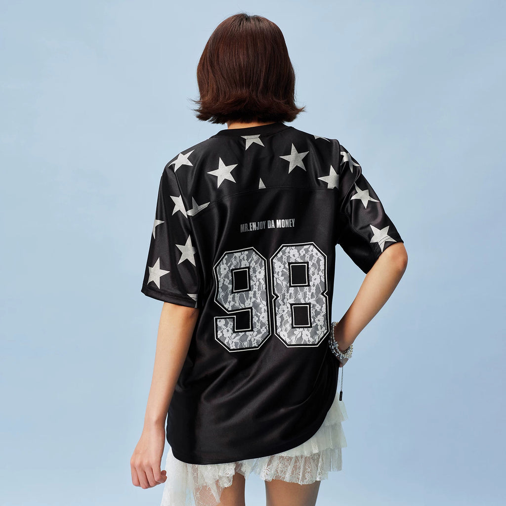 MEDM star style digital casual V-neck jersey for women, 26 new styles, sporty style, loose fit, slimming T-shirt, short sleeved, summer