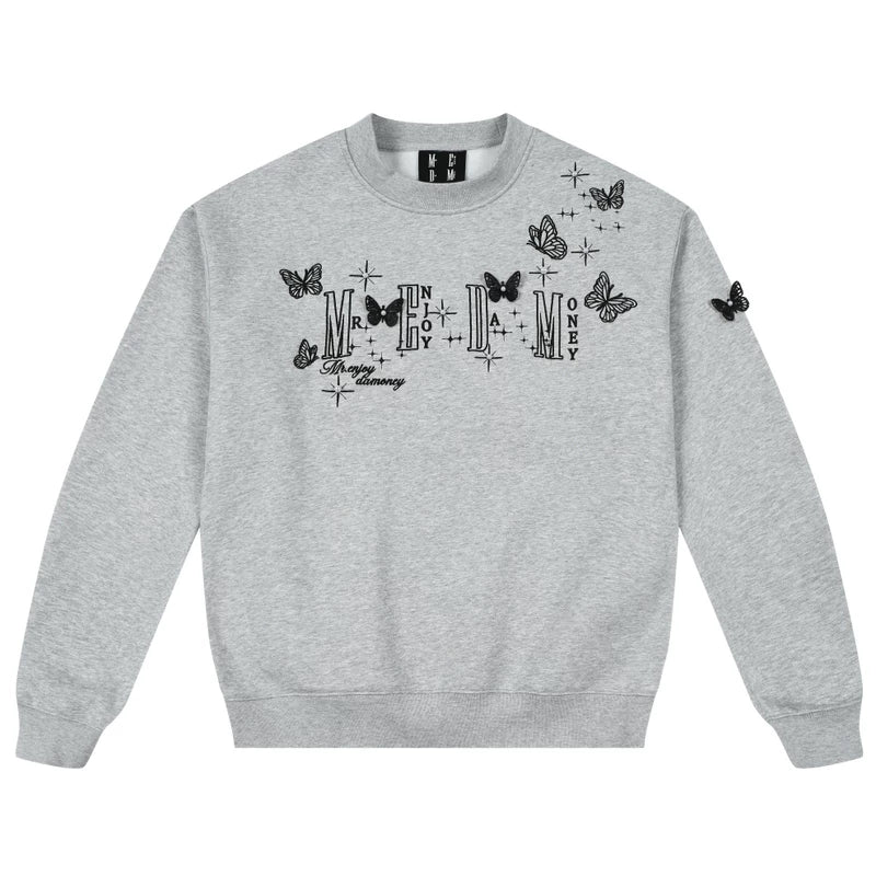 MEDM's new three-dimensional butterfly casual round neck hoodie for spring and autumn, American style loose couple pullover with fleece top for men