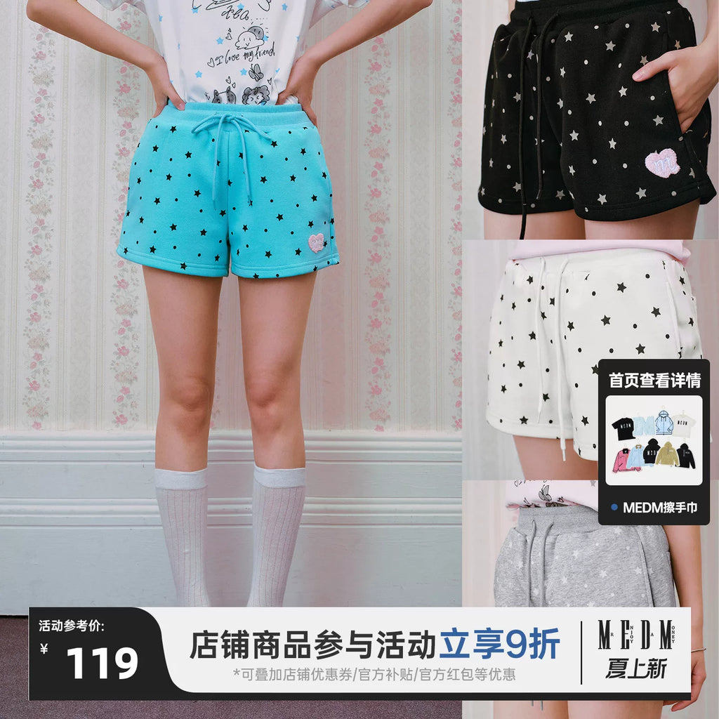 MEDM star wave point drawstring five quarter shorts summer American retro cute style loose slimming casual shorts for women
