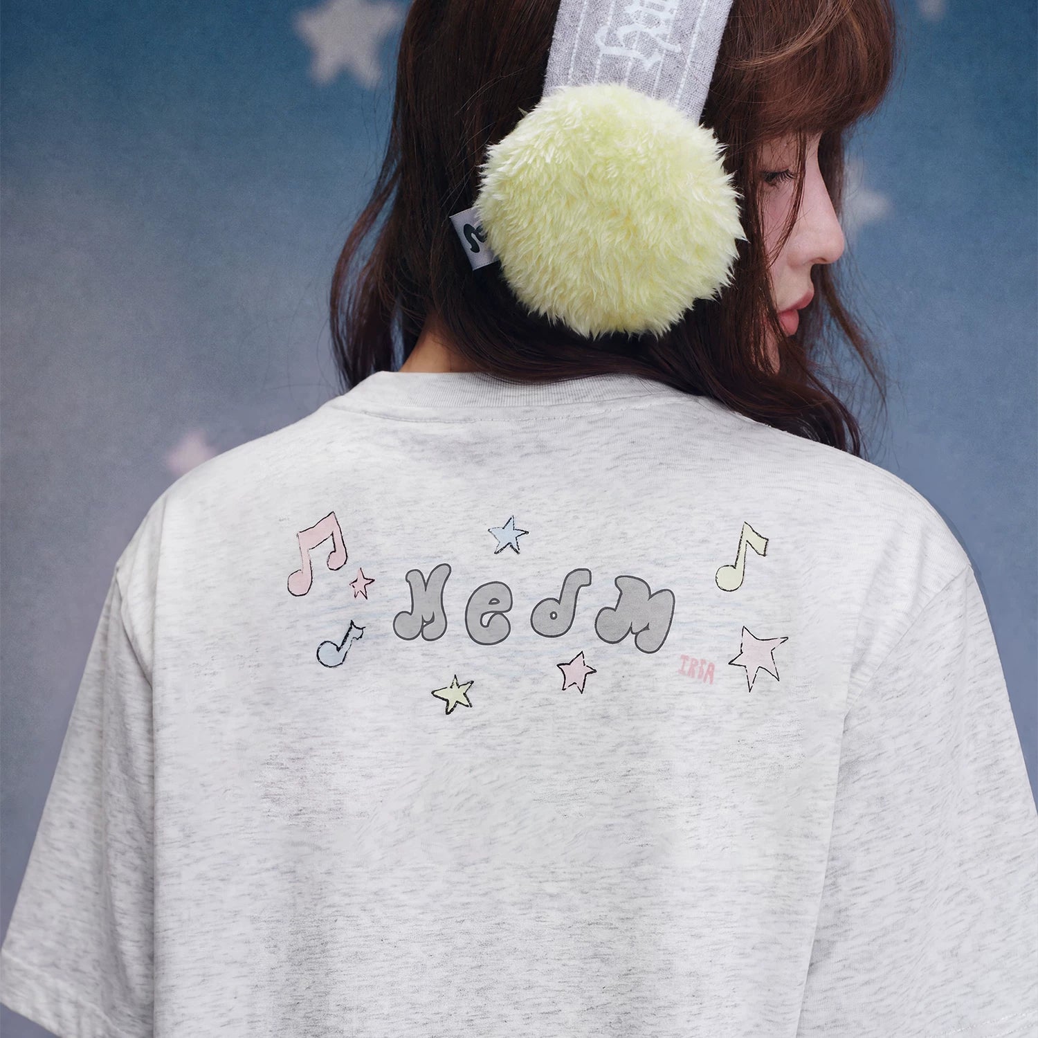 MEDM x Iria mailbox collaboration to enjoy music printed logo casual mini short sleeved round neck loose T-shirt