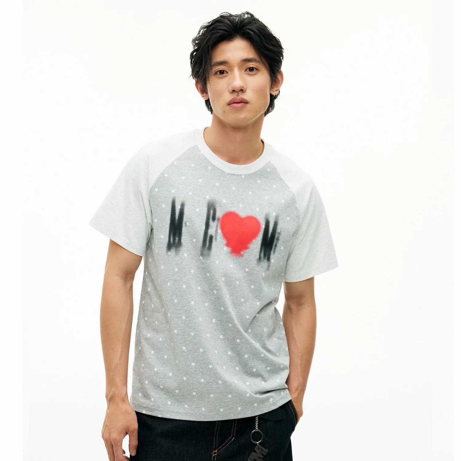 MEDM Large Body Full of Star Shadow Logo Love Printed Casual Shoulder Short Sleeve Trendy Brand Loose Couple T-shirt