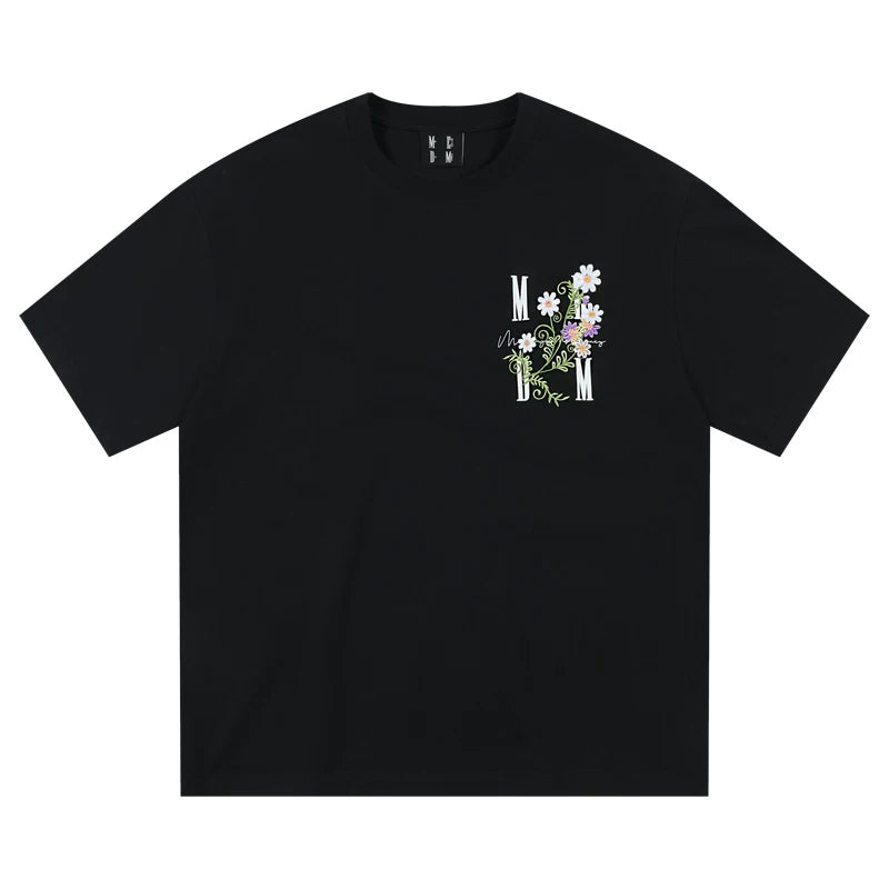 MEDM26SS floral embroidery short sleeved T-shirt for men and women, 2026 summer American retro casual pullover top