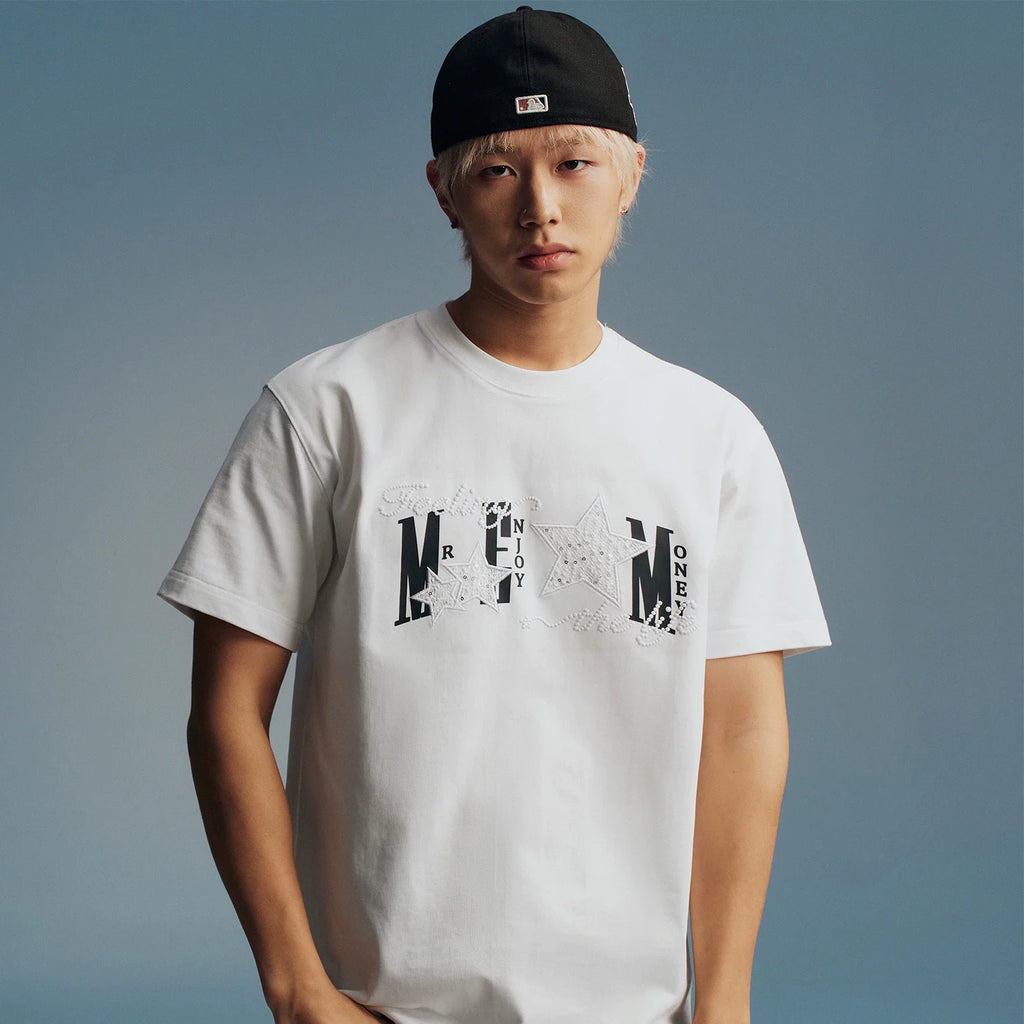MEDM Little Fragrance Star Patch Cloth Letter Printed Casual Round Neck T-shirt American Street Versatile Cotton Couple Short Sleeve