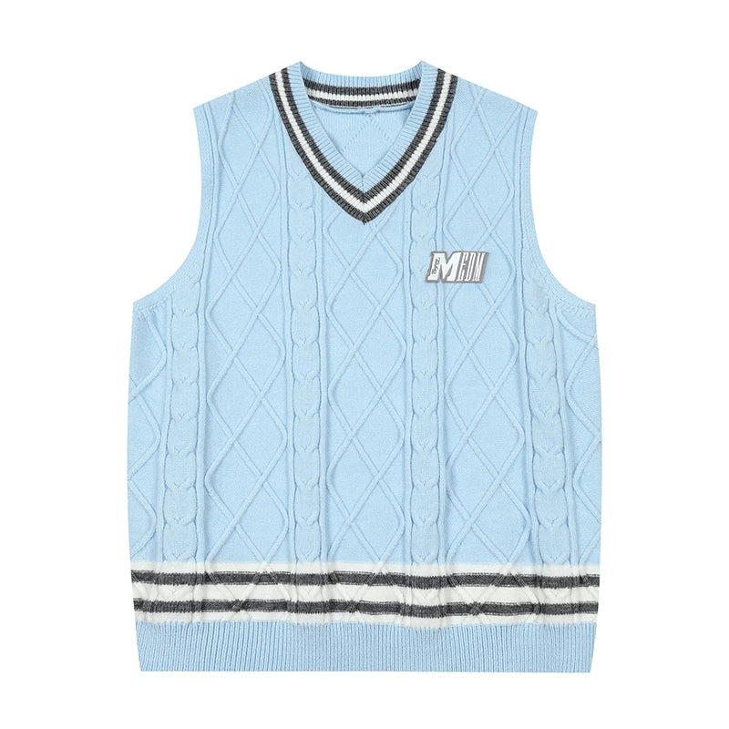 MEDM V-neck embroidered sleeveless sweater for spring and autumn, versatile for men and women, couple style, trendy college style vest, knitted sweater