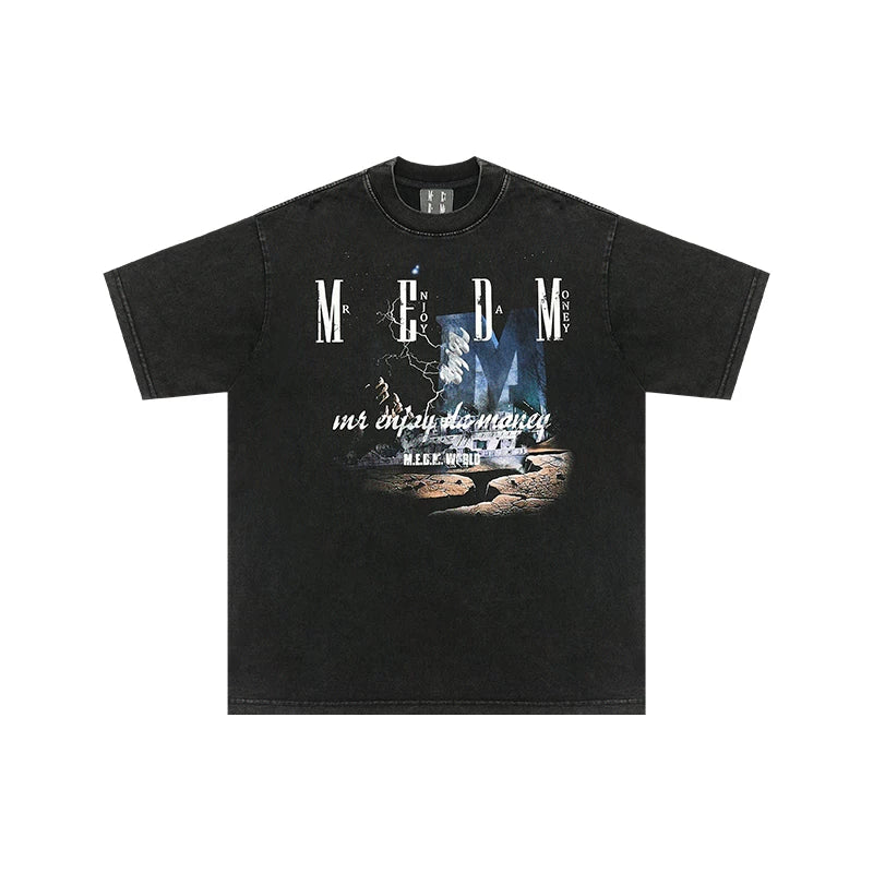 MEDM China-Chic Short Sleeve T-shirt High Street Hip Hop Loose T-shirt Cotton Breathable Couple Top