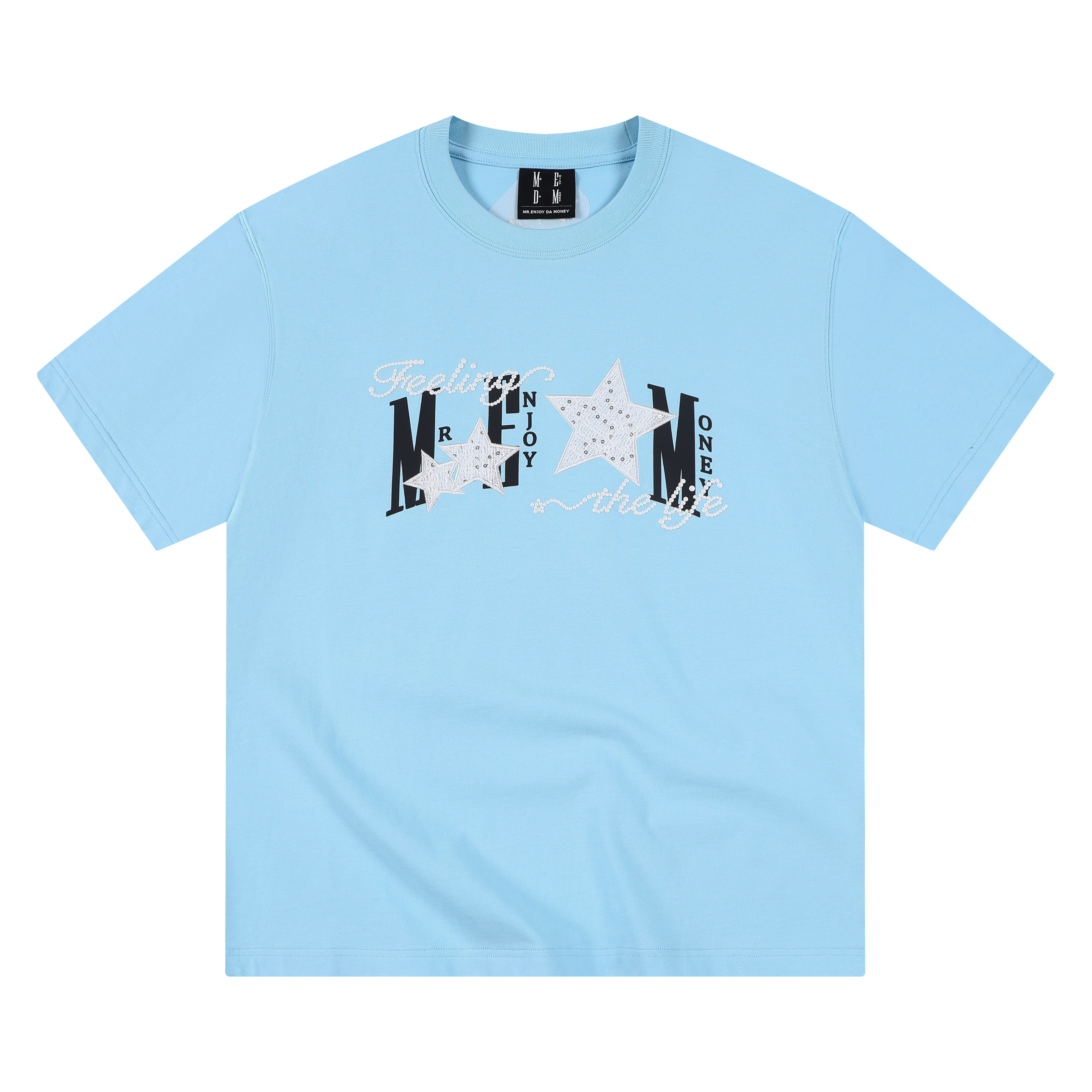 MEDM Little Fragrance Star Patch Cloth Letter Printed Casual Round Neck T-shirt American Street Versatile Cotton Couple Short Sleeve