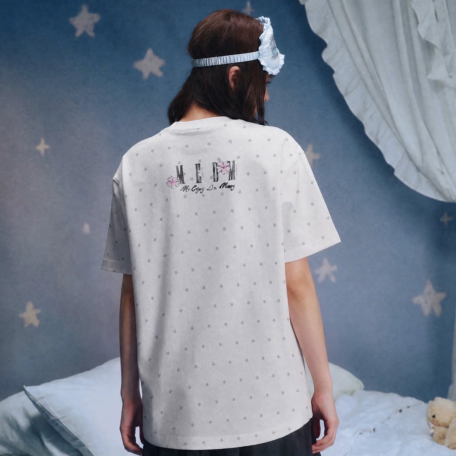MEDM × Iria's mailbox joint guardian kitten print full star casual small version short sleeved round neck T-shirt