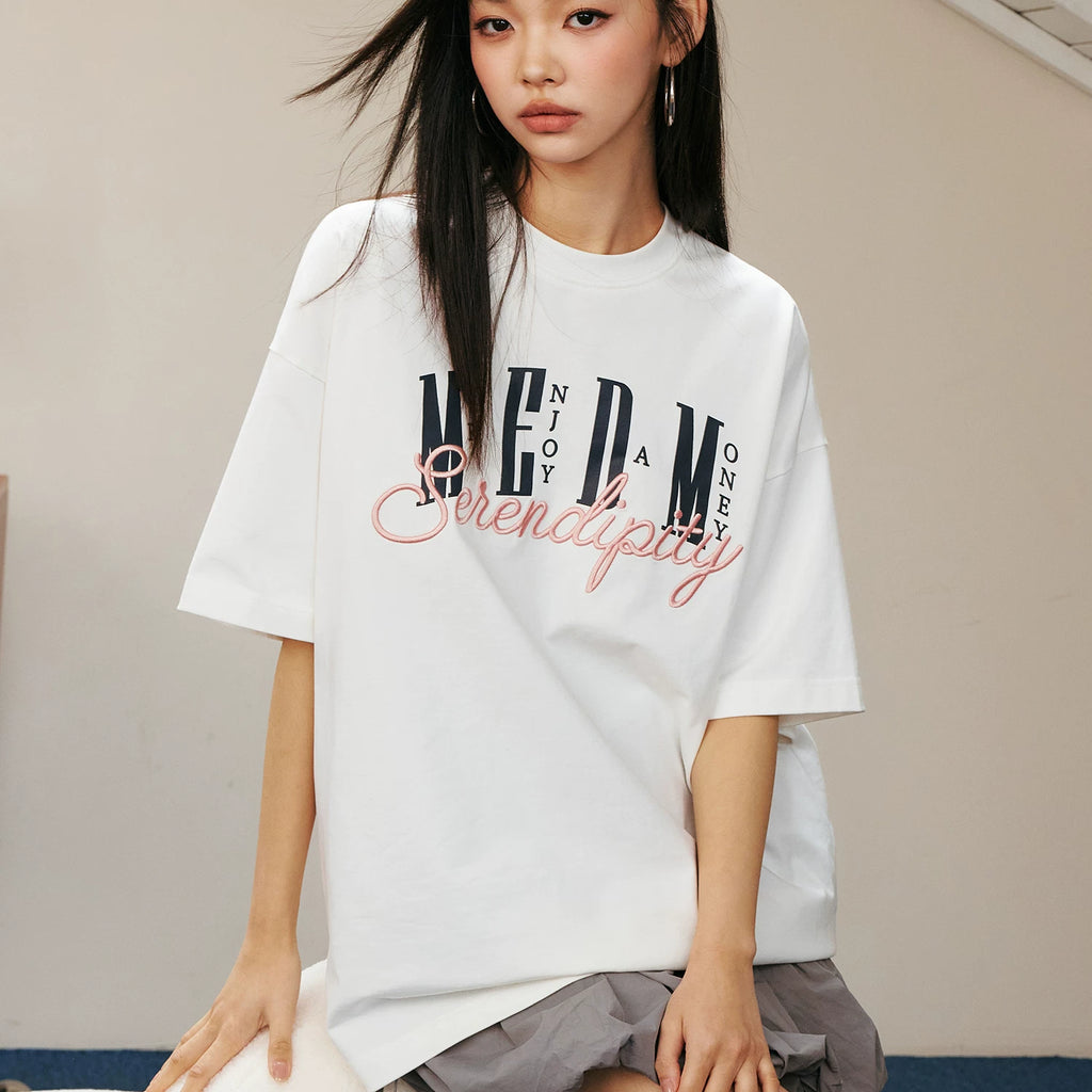MEDM26SS 3D Embroidery Basic Set Pure Cotton Short Sleeve T-shirt for Men in Summer, Loose and Simple Round Neck Top for Women