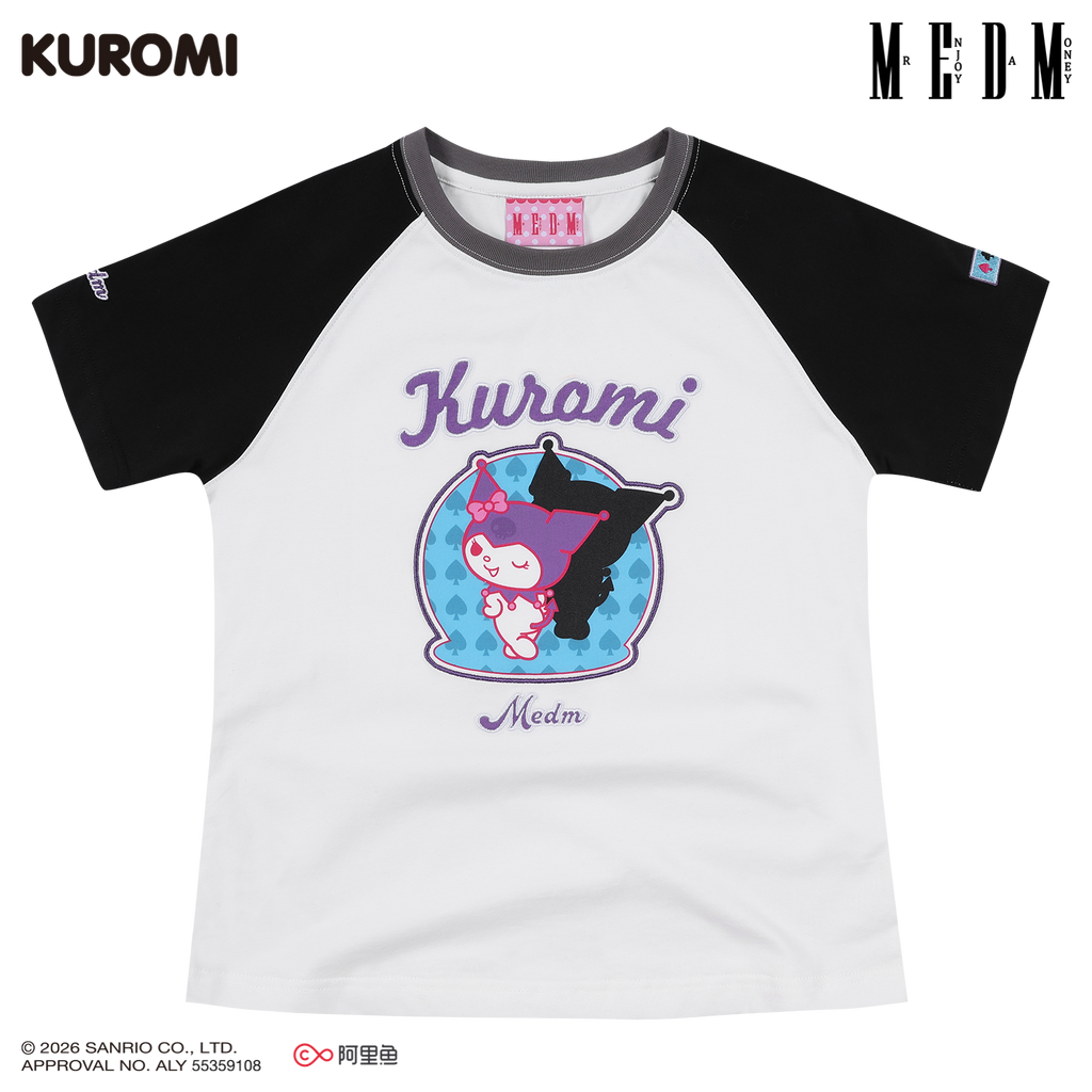 MEDM × Sanrio Family Series Color blocked Cool Lomi Pattern Printed Shoulder Short Sleeve Cute Sweet Girl T-shirt Female