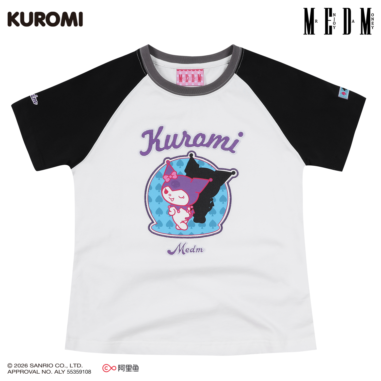 MEDM × Sanrio Family Series Color blocked Cool Lomi Pattern Printed Shoulder Short Sleeve Cute Sweet Girl T-shirt Female