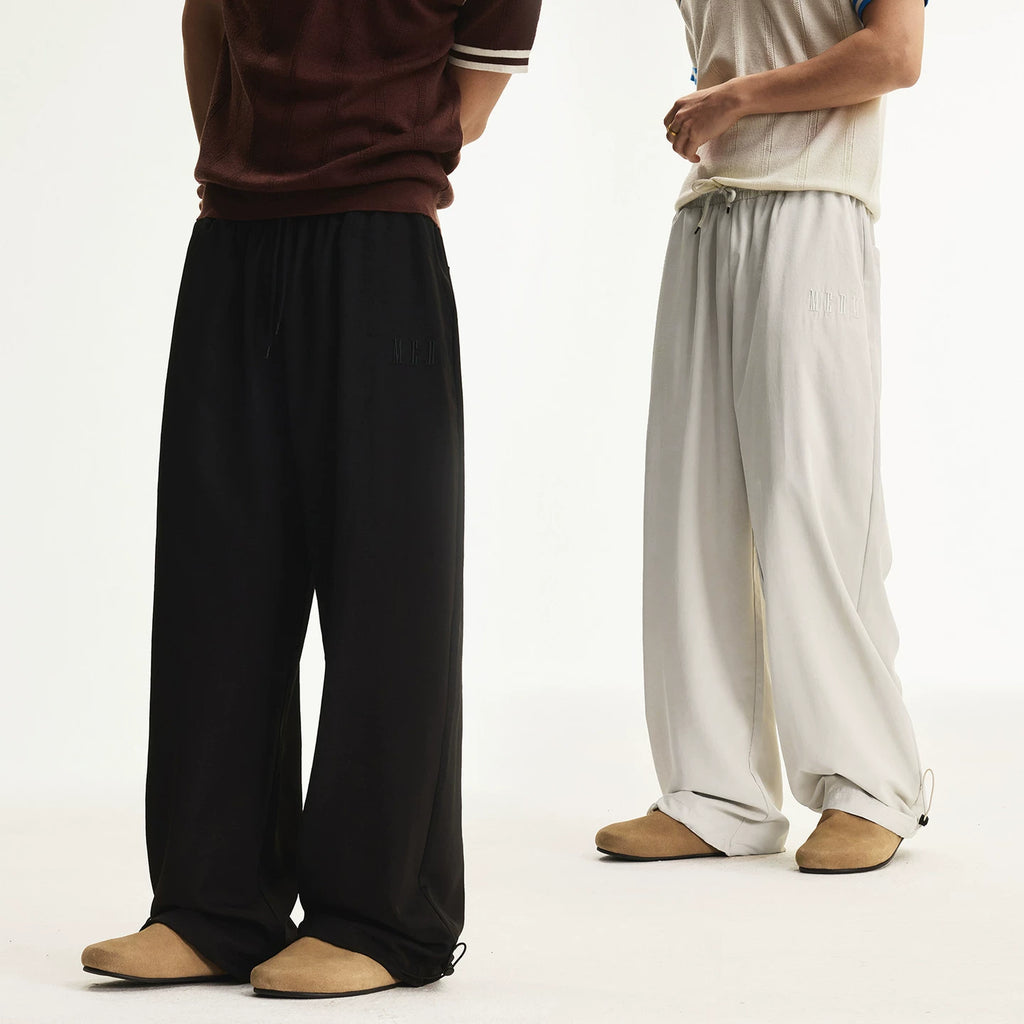 MEDM solid color simple wide leg casual loose straight tube paratrooper pants with side drawstring versatile commuting floor pants for men