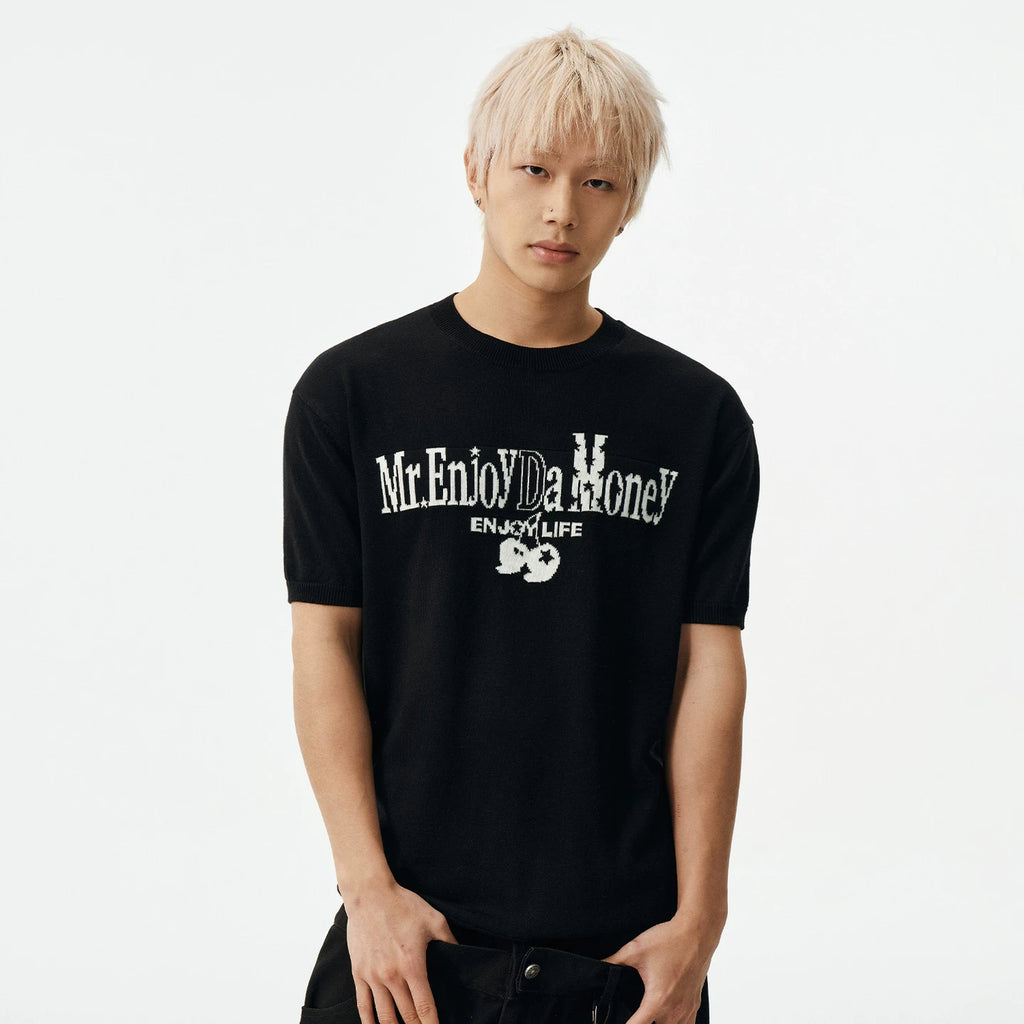 MEDM contrasting logo small cherry knit casual round neck short sleeved trendy versatile lazy men's and women's loose T-shirt summer