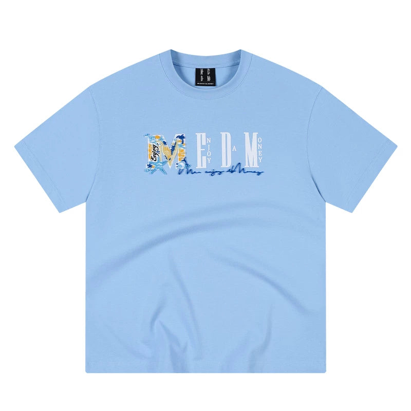 MEDM summer colorful logo toothbrush embroidery breathable casual round neck T-shirt commuting basic versatile loose short sleeved summer