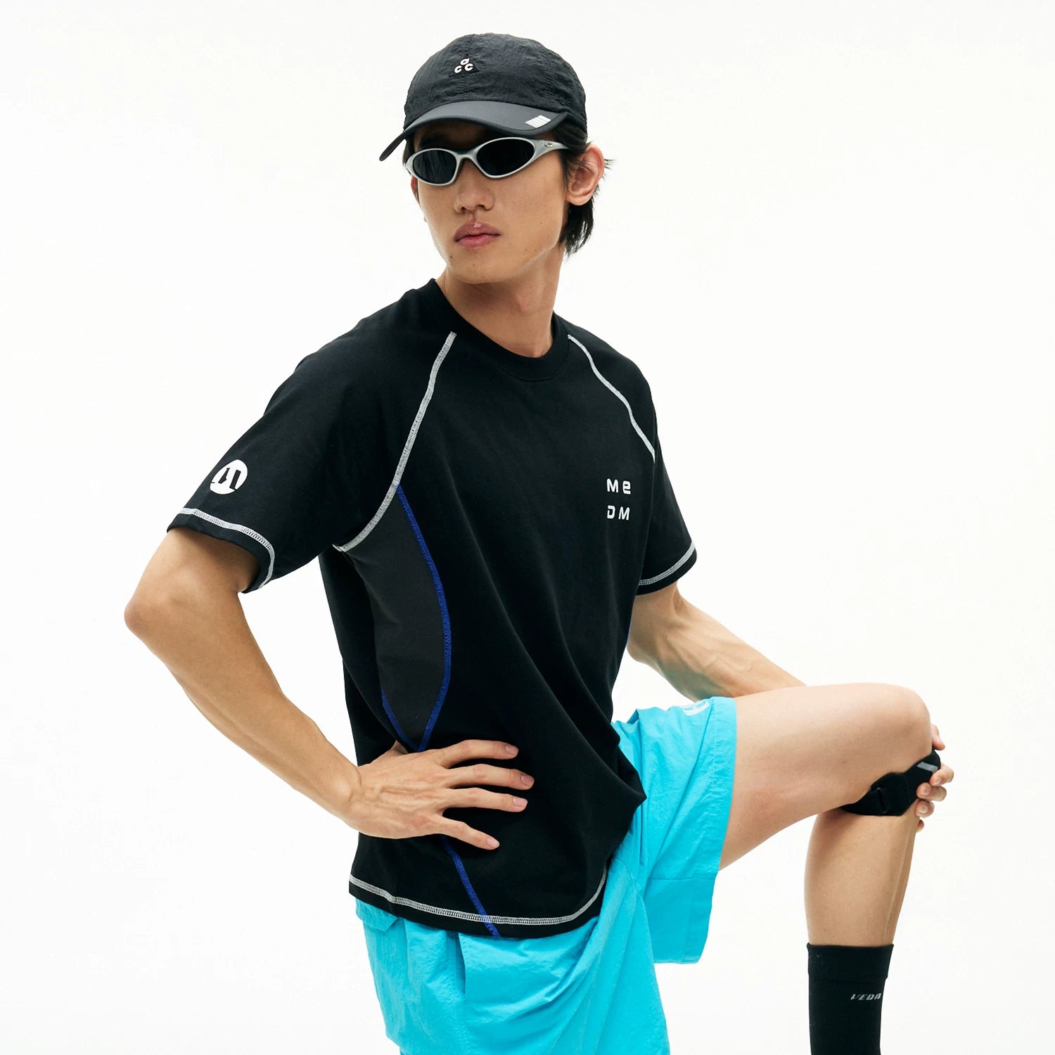 MEDM Ripple Gradient Letter Printed Casual Round Neck T-shirt Trendy Sports Wind Speed Dry Breathable Short Sleeve Half Sleeve Summer