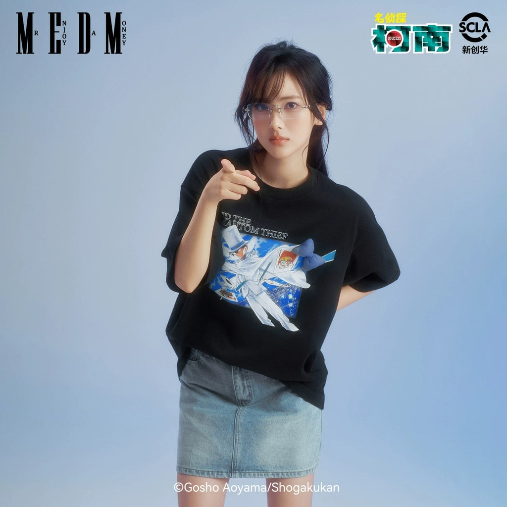MEDMx Detective Conan co branded anime pattern print basic box casual round neck short sleeved couple T-shirt summer