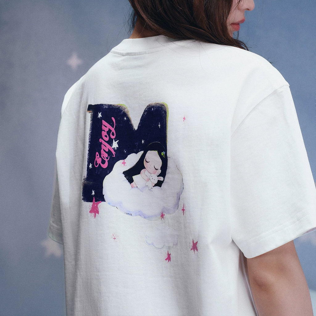 MEDM x Iria mailbox collaboration cloud digital print glitter logo short sleeved casual round neck T-shirt for women summer