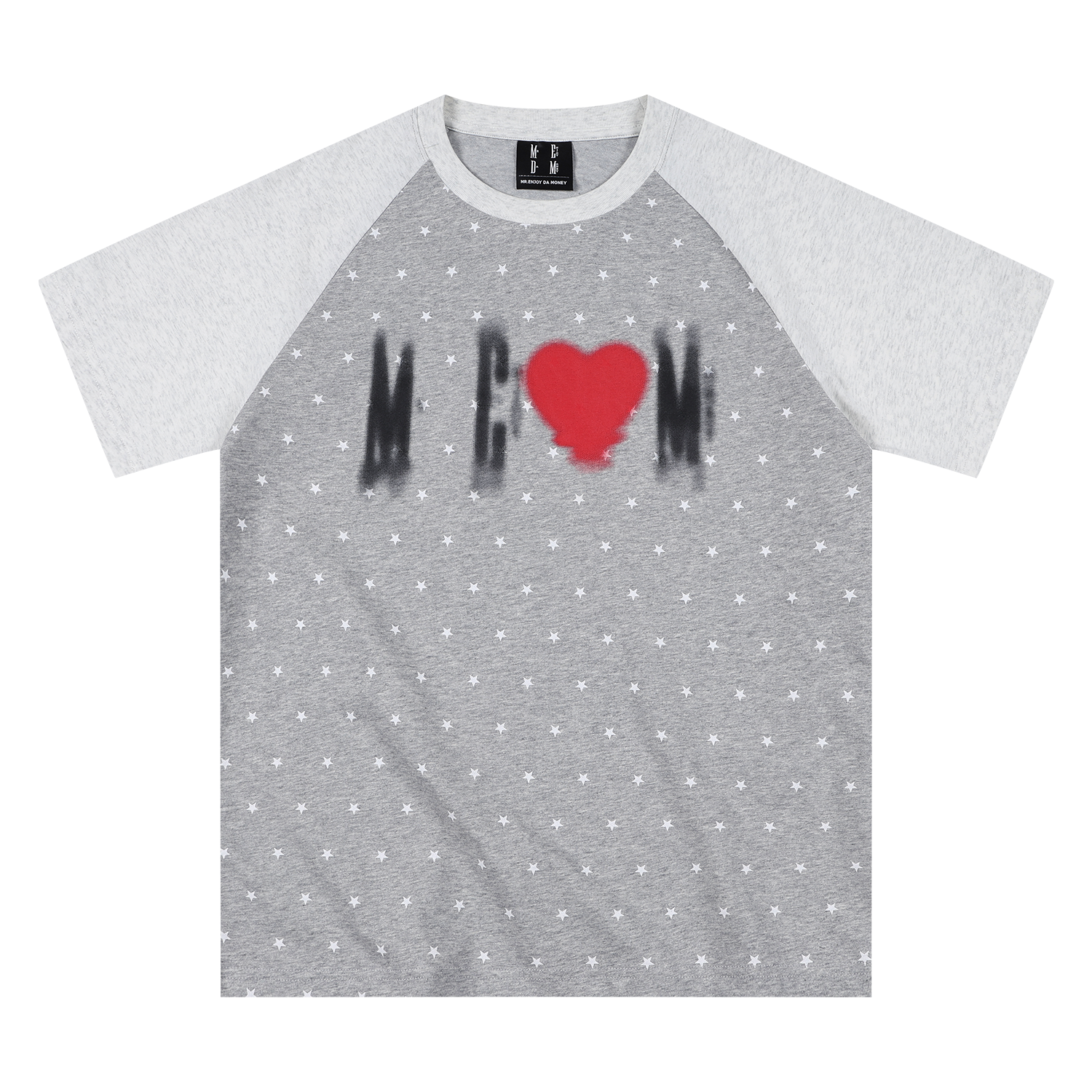 MEDM Large Body Full of Star Shadow Logo Love Printed Casual Shoulder Short Sleeve Trendy Brand Loose Couple T-shirt