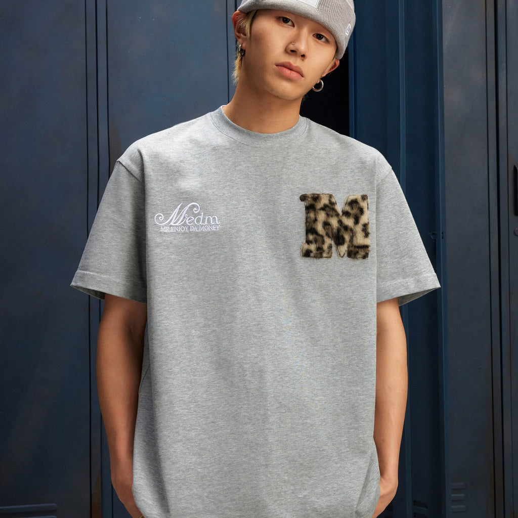 MEDM26SS leopard print fur short sleeved T-shirt for both men and women, summer American hip-hop T-shirt, casual top, trendy
