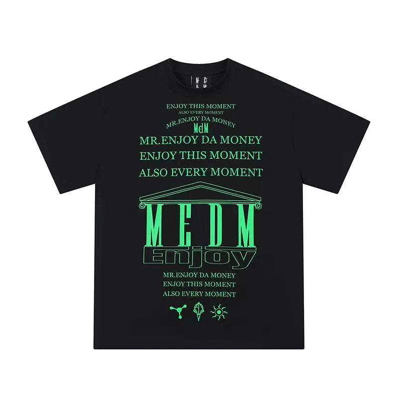 MEDM letter full printed luminous short sleeved T-shirt for men, American casual design, summer loose T-shirt, ins trend