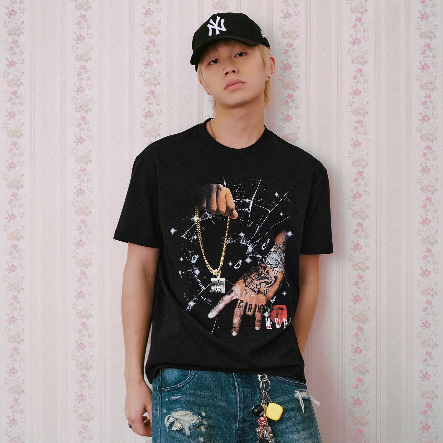 MEDM hardcore street style printed watch casual round neck T-shirt American retro hip-hop loose short sleeved summer