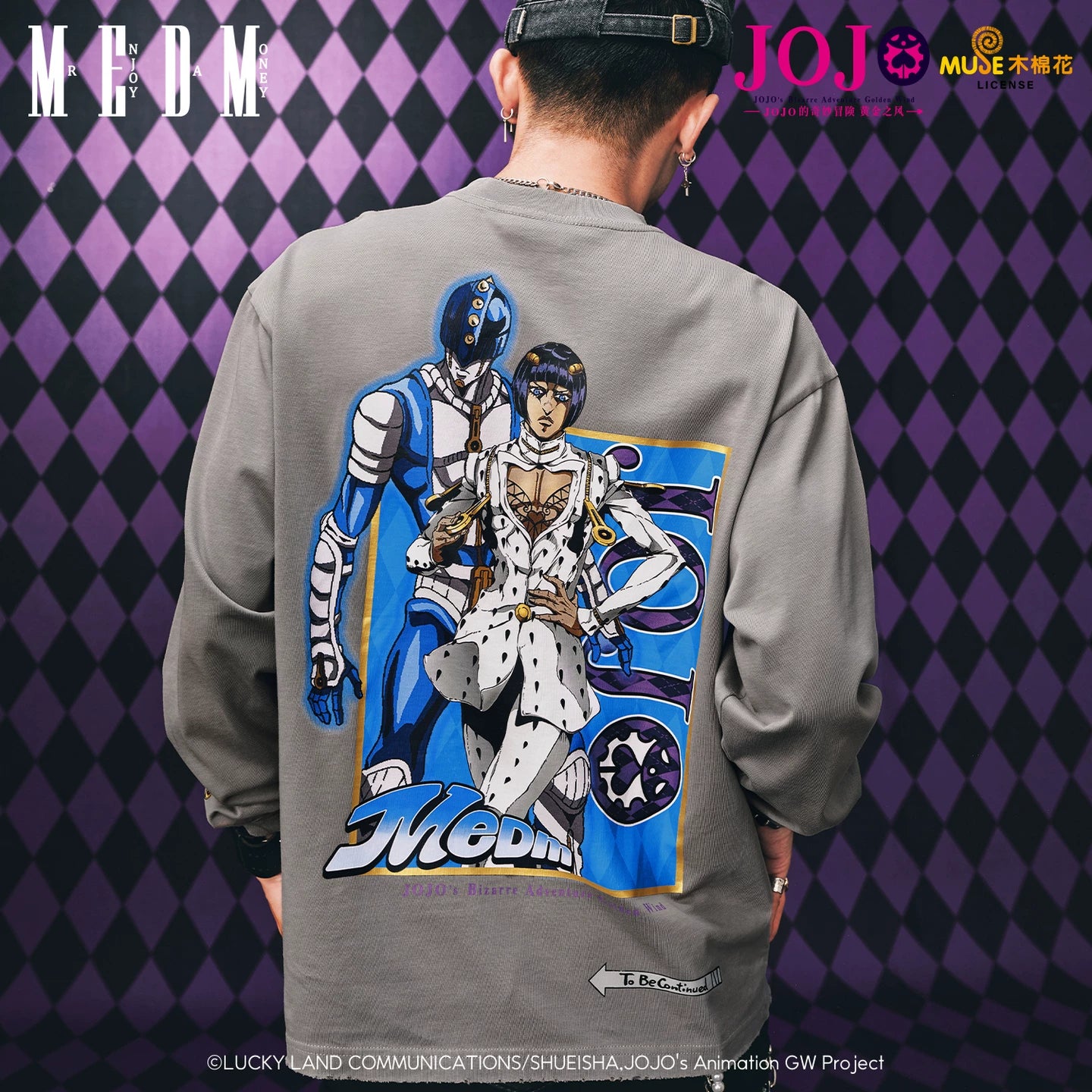 MEDMxJOJO's Bizarre Adventure Collaboration - Character Anime Printed Washed Outdated Casual Long Sleeve T-shirt Autumn