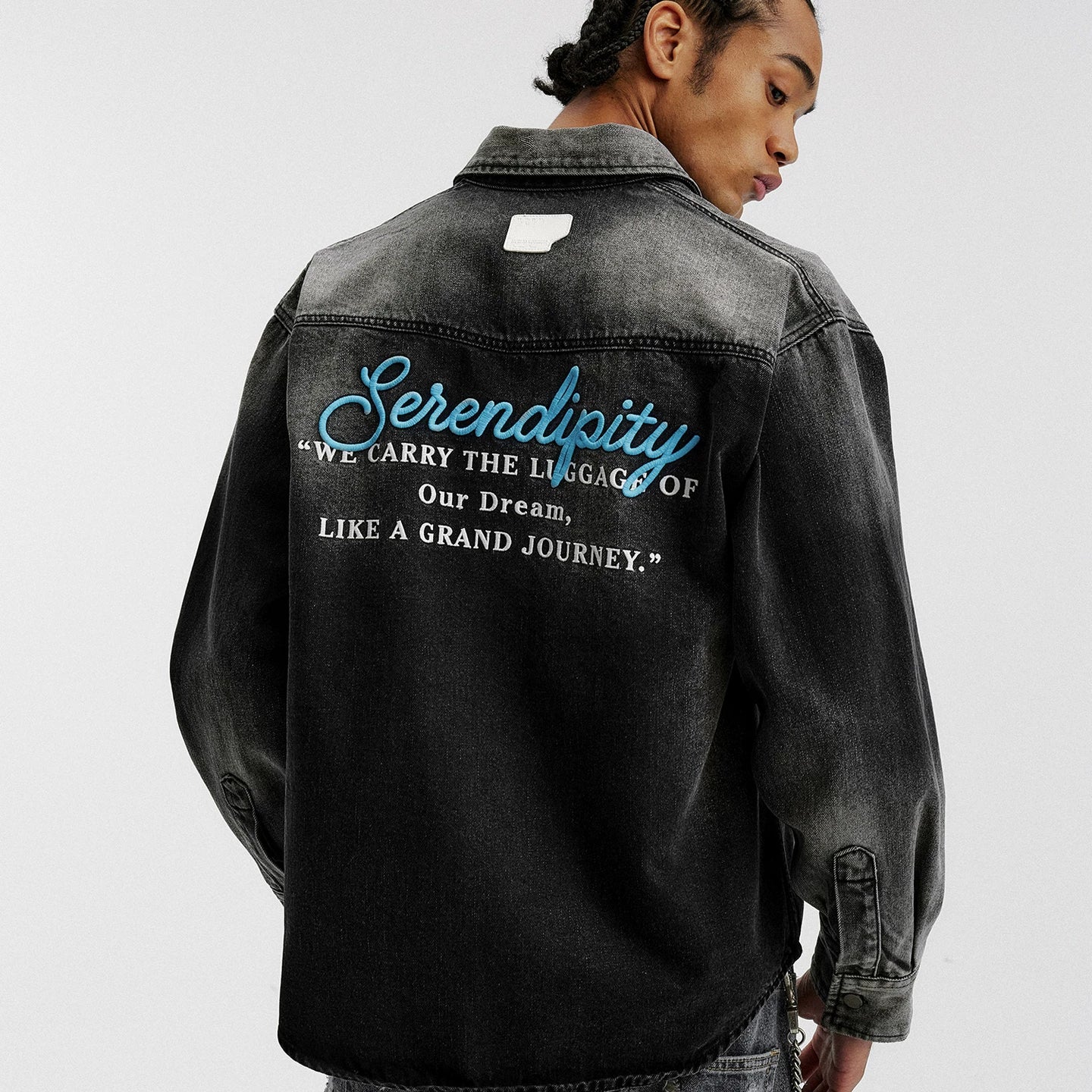 MEDM classic basic letter embroidery casual lapel washed denim jacket trendy retro handsome jacket for men