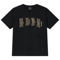 MEDM double-layer leather leopard print patch logo, four character casual round neck short sleeved shirt on the chest, summer new loose couple T-shirt