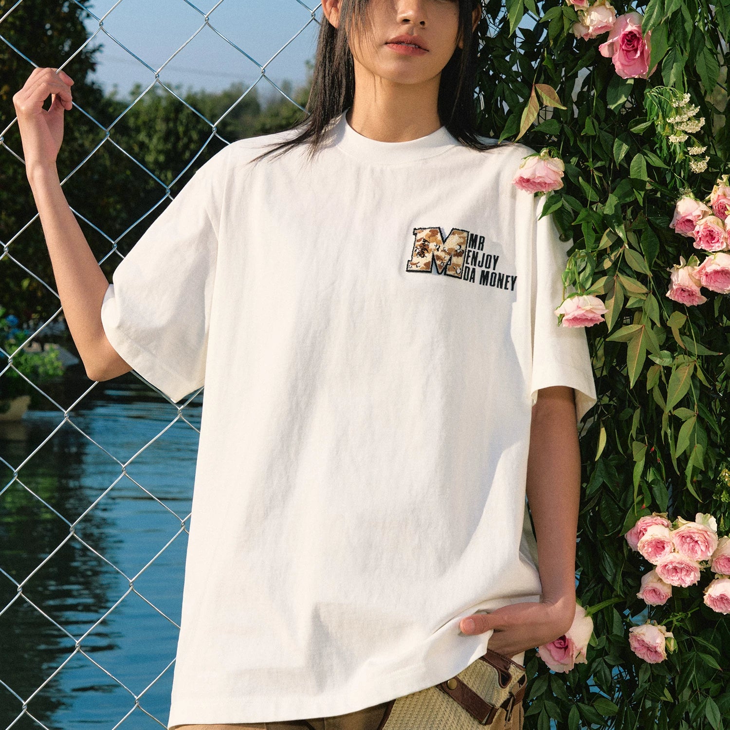 MEDM26SS Large M Camouflage Toothbrush Embroidered Short Sleeve Men's Trendy Brand Casual T-shirt American Hip Hop Top Women's Summer T-shirt