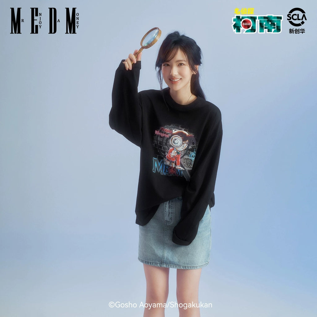 MEDMx名侦探柯南联名 基础动漫人物印花休闲长袖T恤百搭情侣上衣