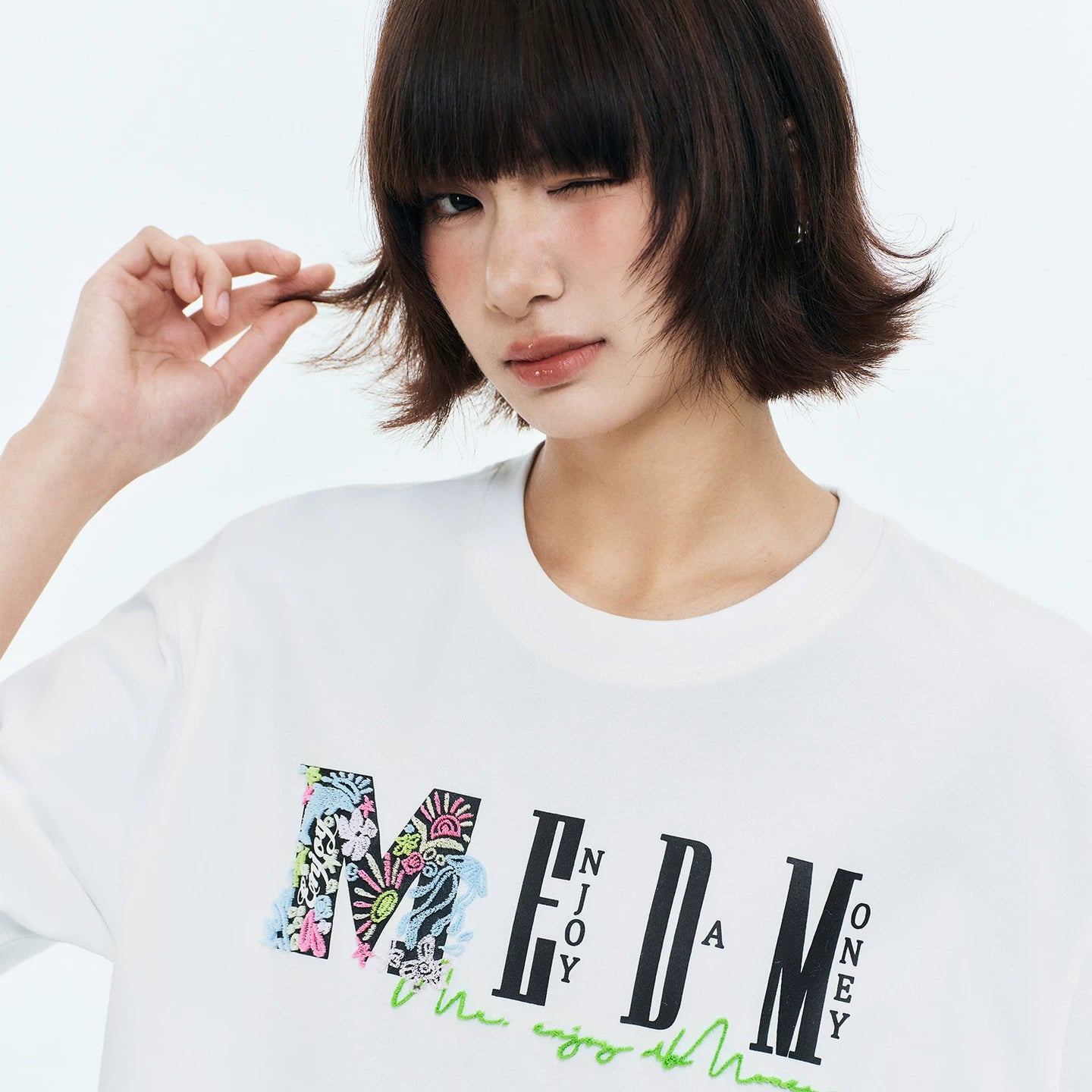 MEDM summer colorful logo toothbrush embroidery breathable casual round neck T-shirt commuting basic versatile loose short sleeved summer
