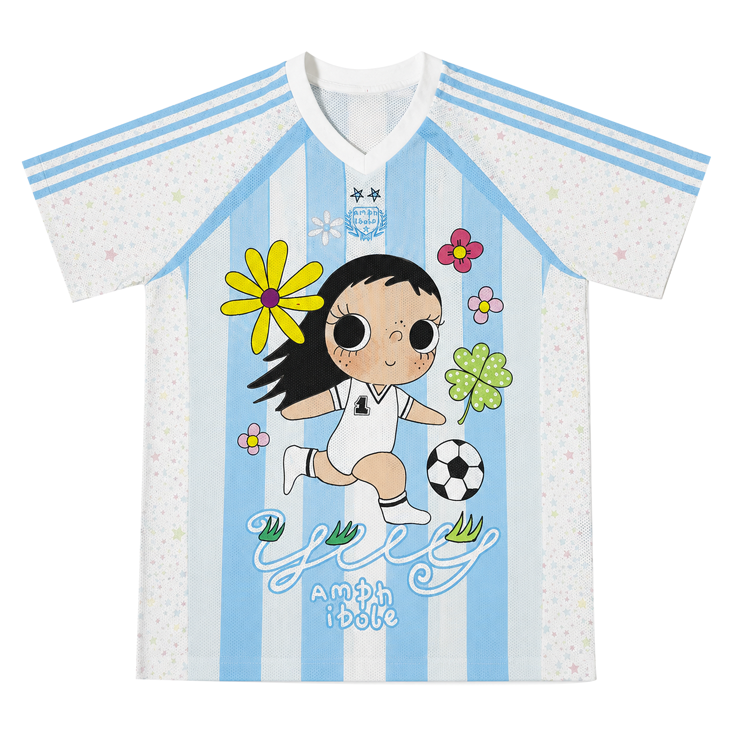 MEDM × YUY Jade Collaboration - Large Pattern Printed Embroidered Casual Jersey Short Sleeve Commuter Cute Style Versatile T-shirt