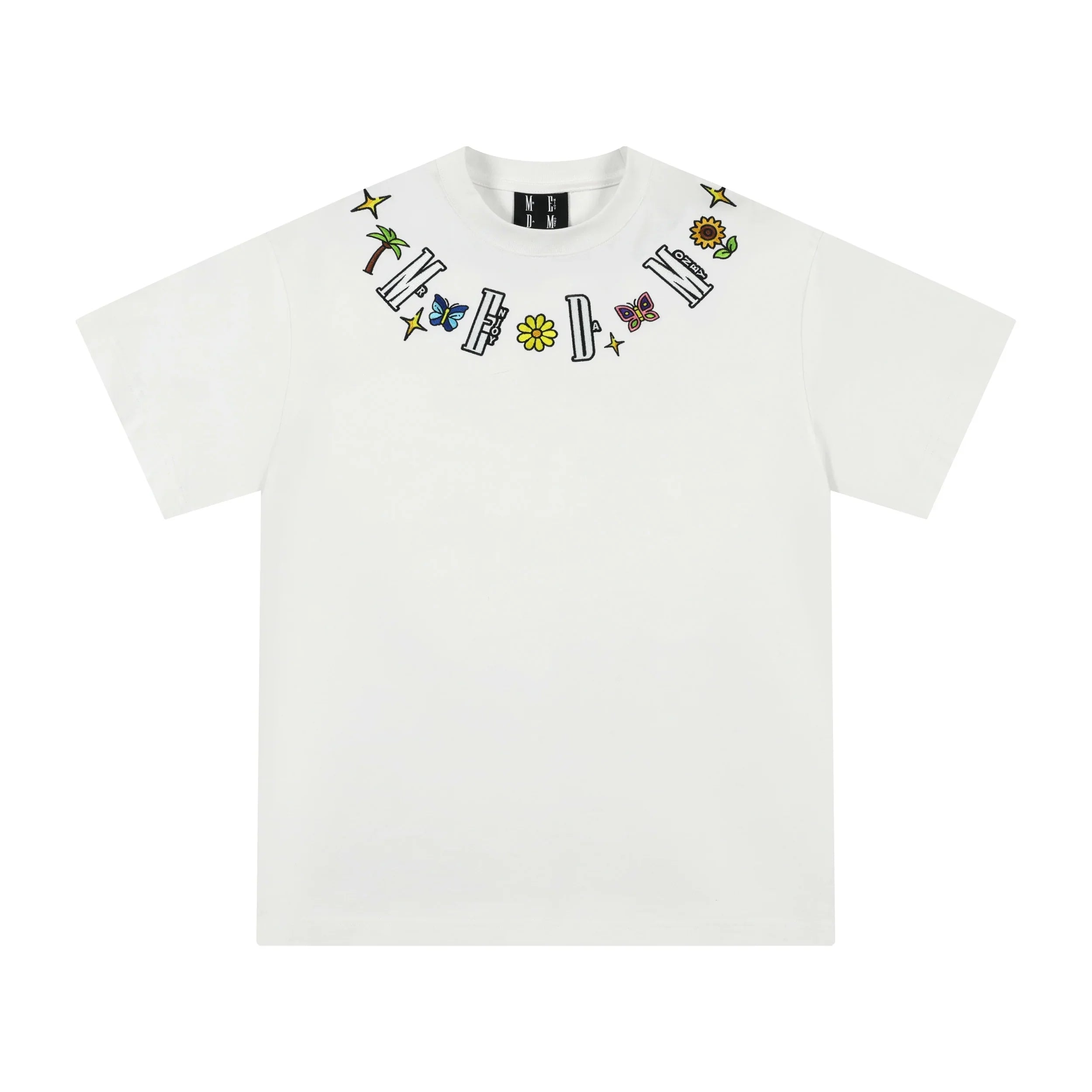 MEDM Butterfly Embroidered Neckline Tee