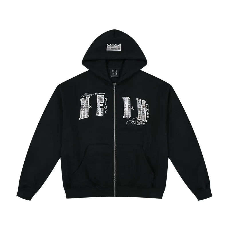 MEDM 26 New Pearl Letter Casual Zipper Hoodie Spring and Autumn American Plush Couple Hoodie Hoodie Sweatshirt